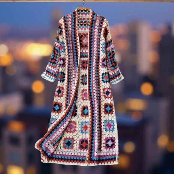Crochet Cadigan Patchwork Boho Patchwork Cardigan Davi & Dani NWT - Picture 3 of 12